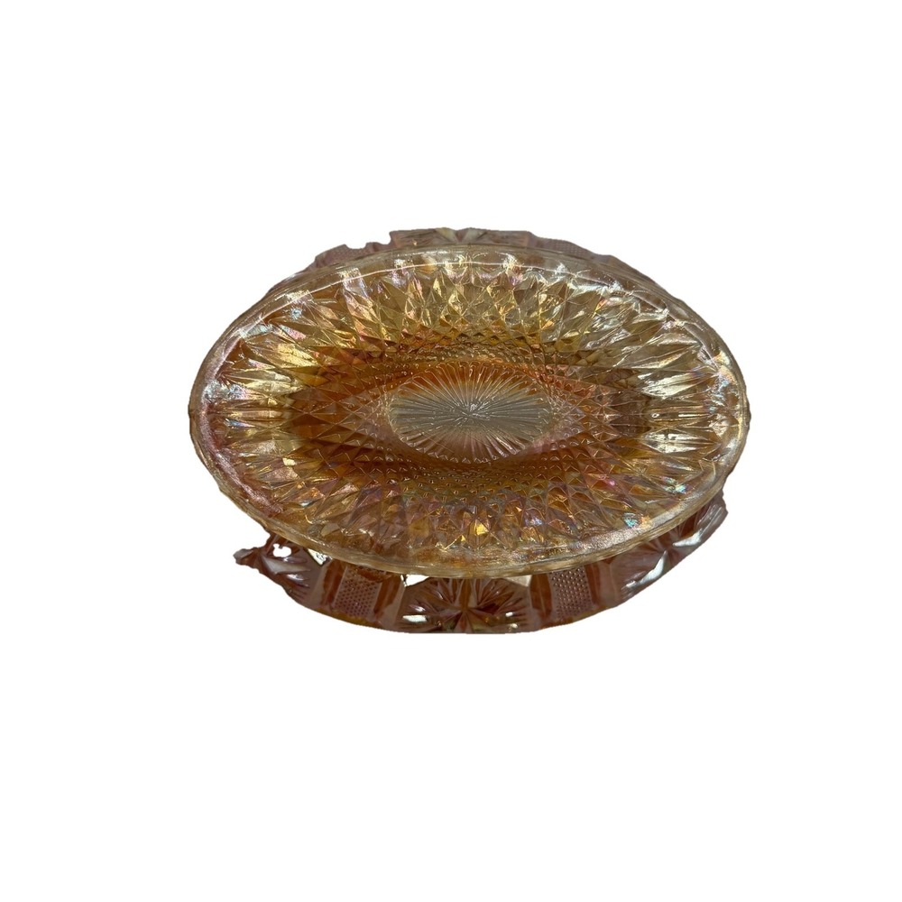 Vtg Star & File Imperial MARIGOLD CARNIVAL GLASS 2 Handled Footed Bowl Dish - Picture 3 of 7